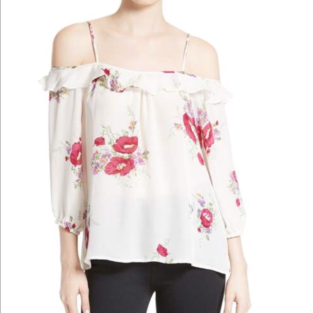 Joie Off the Shoulder white & floral silk top